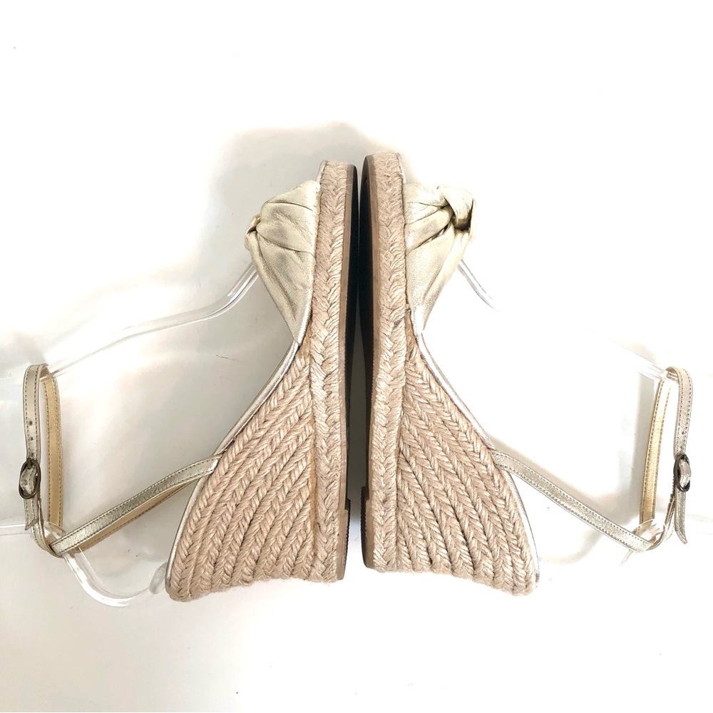 J CREW Metallic Gold Leather Espadrille Wedge Sandals - Picture 5 of 11